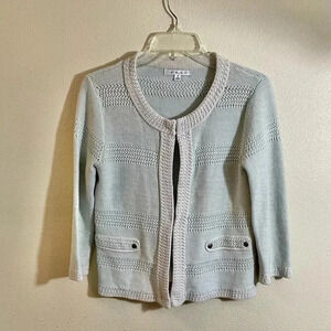 CAbi #203 Size S Green Mint Society Cardigan Sweater Hook Closeure 3/4 Sleeve